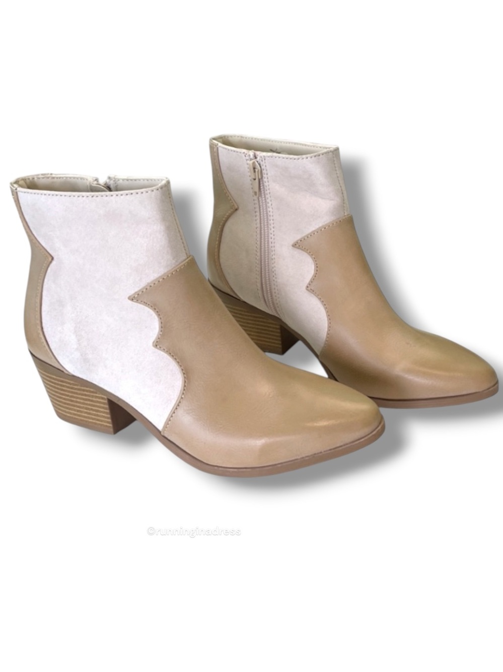 NWOB Qupid Montana Two-Tone Western Ankle Boots Beige Ivory Cowgirl Size 8 Boho